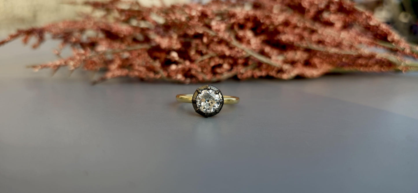 OEC Old European Cut Round Button Back Georgian Cut Down Set Moissanite Solitaire Engagement ring, ring for women, ring for her