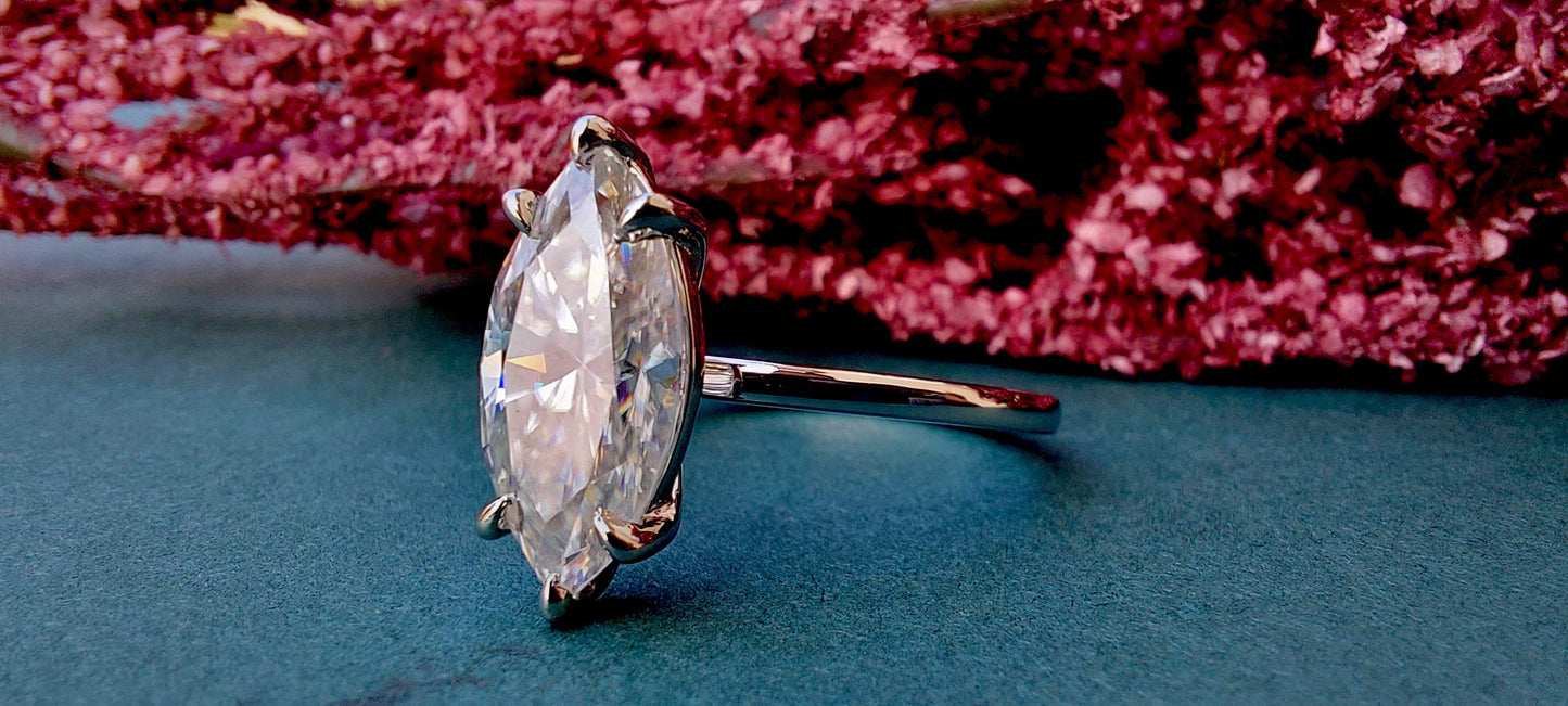Marquise Cut Moissanite Classic Solitaire Engagement Ring, Promise ring, Proposal ring, Ring for her, gift for her