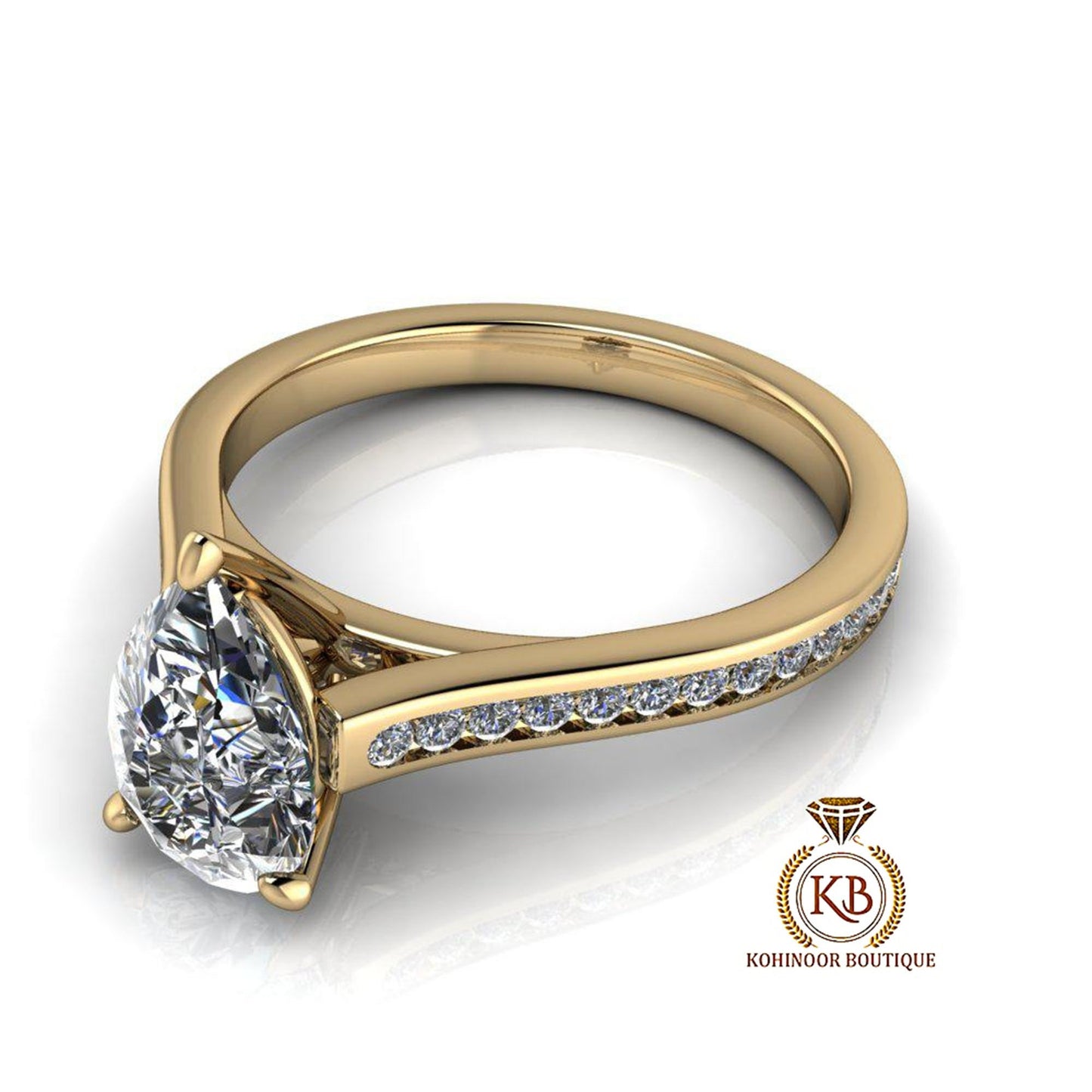 Pear cut moissanite Cathedral Trellis set with side pave Engagement Ring, ring for women, ring for her, gift for her