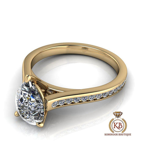 Pear cut moissanite Cathedral Trellis set with side pave Engagement Ring, ring for women, ring for her, gift for her