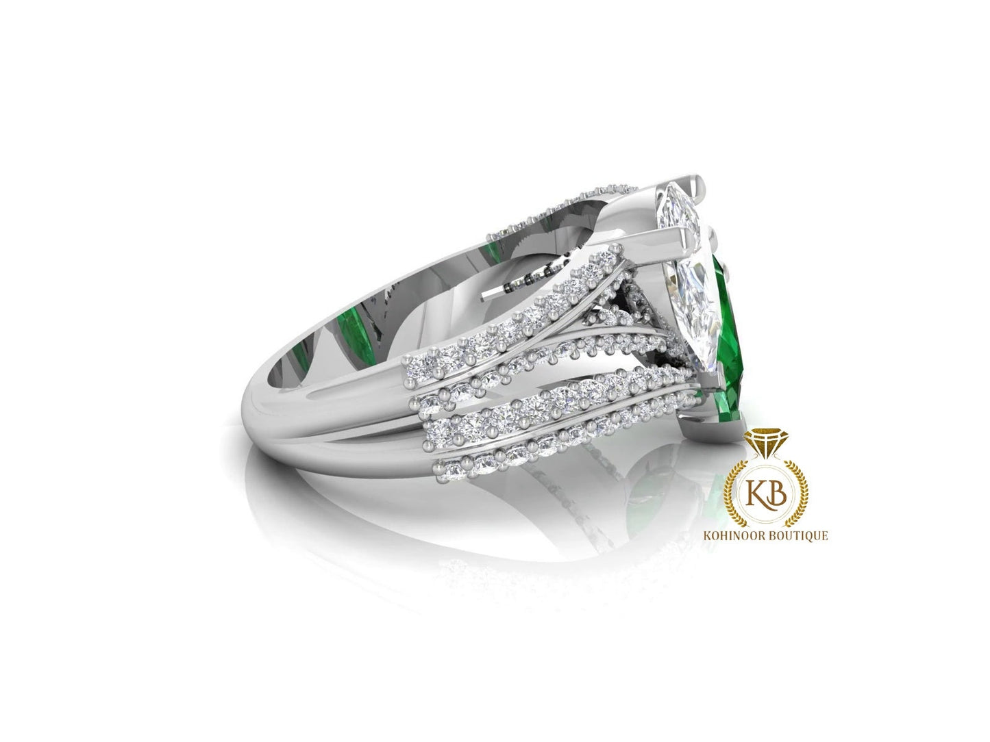 Pear Moissanite & Emerald Toi Et Moi moissanite two stone Engagement Ring, wedding\proposal Ring, gift for her,