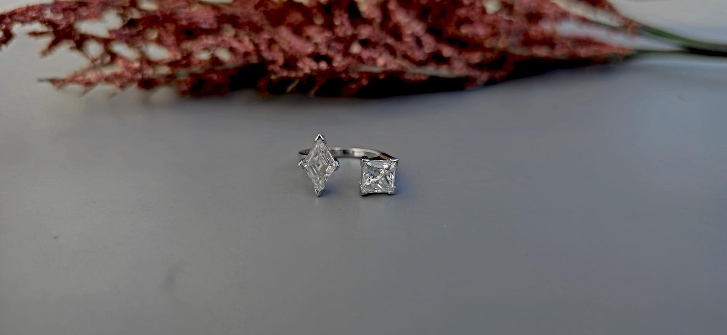 Toi Et Moi Lozenge & Princess cut colorless moissanite two stone Engagement\wedding\promise\proposal ring, gift for her