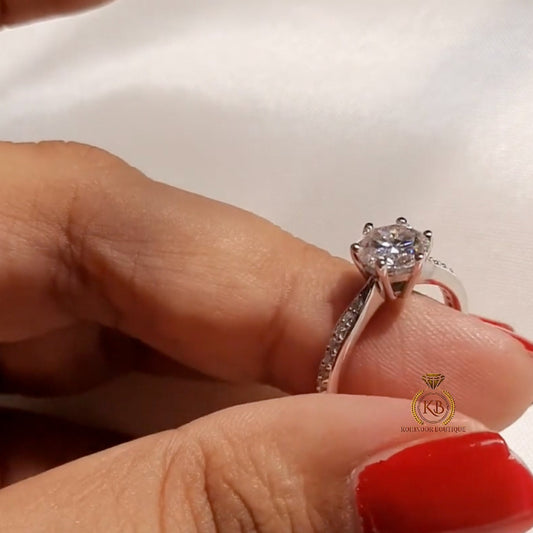 Round Cut classic Solitaire with side pave band Moissanite Engagement\Wedding\Mother Ring in 18k\14k\10k