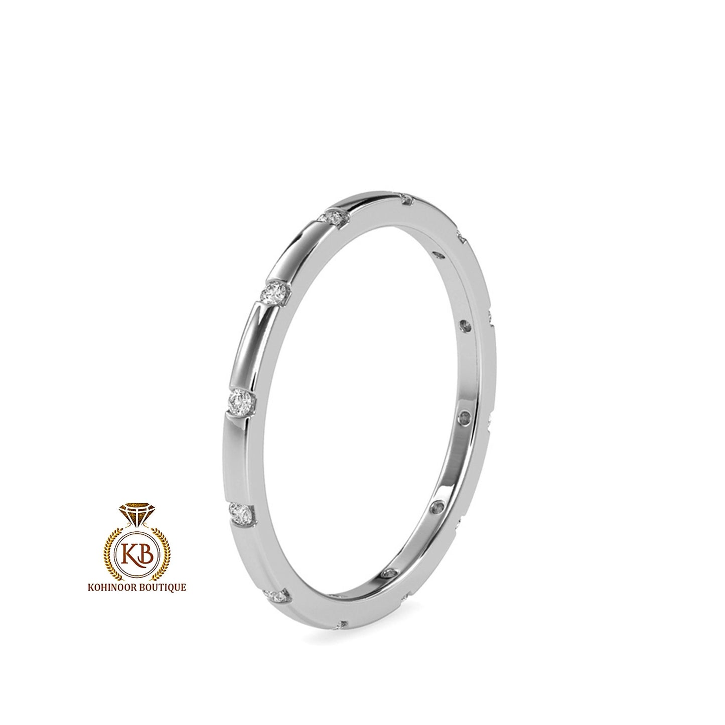 Flush set round moissanite\Natural diamond classic wedding band, eternity band, stackable band, minimalist band