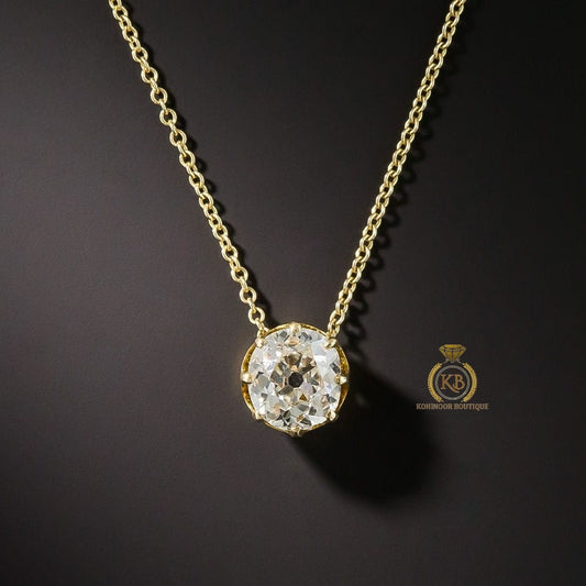 Old Mine Cut OMC Moissanite Pendent, Vintage Edwardian Antique Pendent with\without chain, Wedding Pendant, Anniversary Gift