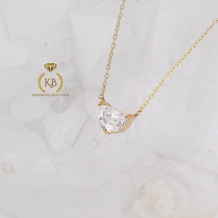 Half moon Moissanite Pendant with\without chain, Wedding Pendant, Anniversary Gift, Gift for her