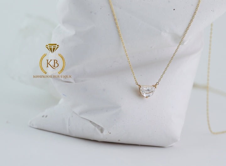 Half moon Moissanite Pendant with\without chain, Wedding Pendant, Anniversary Gift, Gift for her