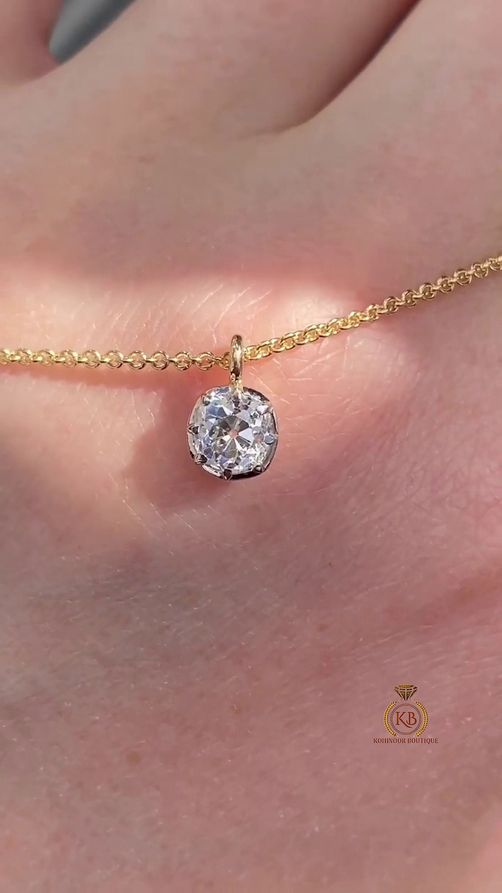 Old Mine Cut OMC Georgian Cut Down, Button Back Set Moissanite Pendant, Vintage Edwardian Antique Pendant ,Wedding Pendant, without chain