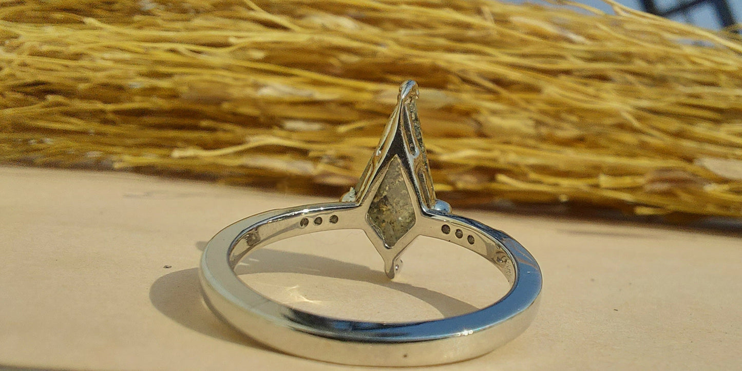 Kite Shield Cut Salt and Pepper with Moissanite side stone Engagement ring, Ring for her, Gift for her, Right hand ring