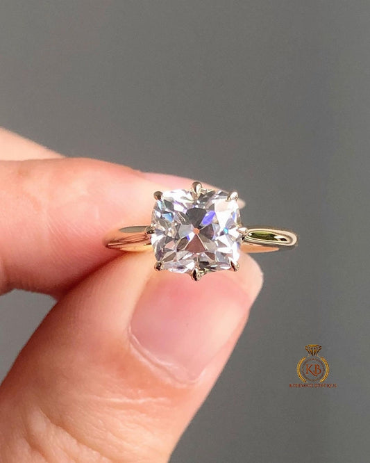 Old Mine Cut OMC Moissanite Solitaire Engagement Ring, Ring, Wedding anniversary Ring in 18k\14k\10k White\Yellow\Rose Gold