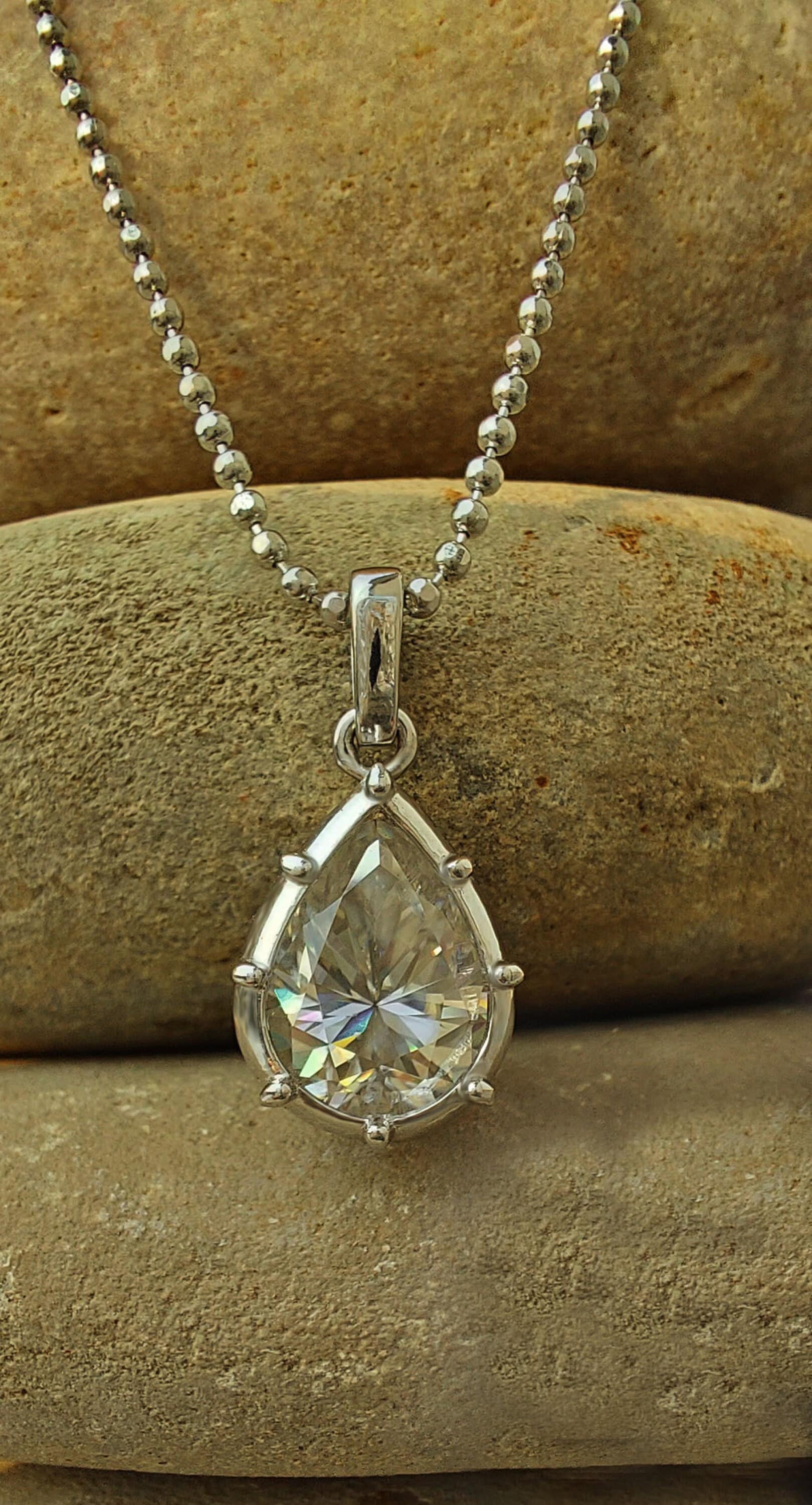 Pear Pendant, Georgian cut down set Solitaire Moissanite Pendant without chain, Pendant for women, Anniversary Gift, Gift for Girlfriend