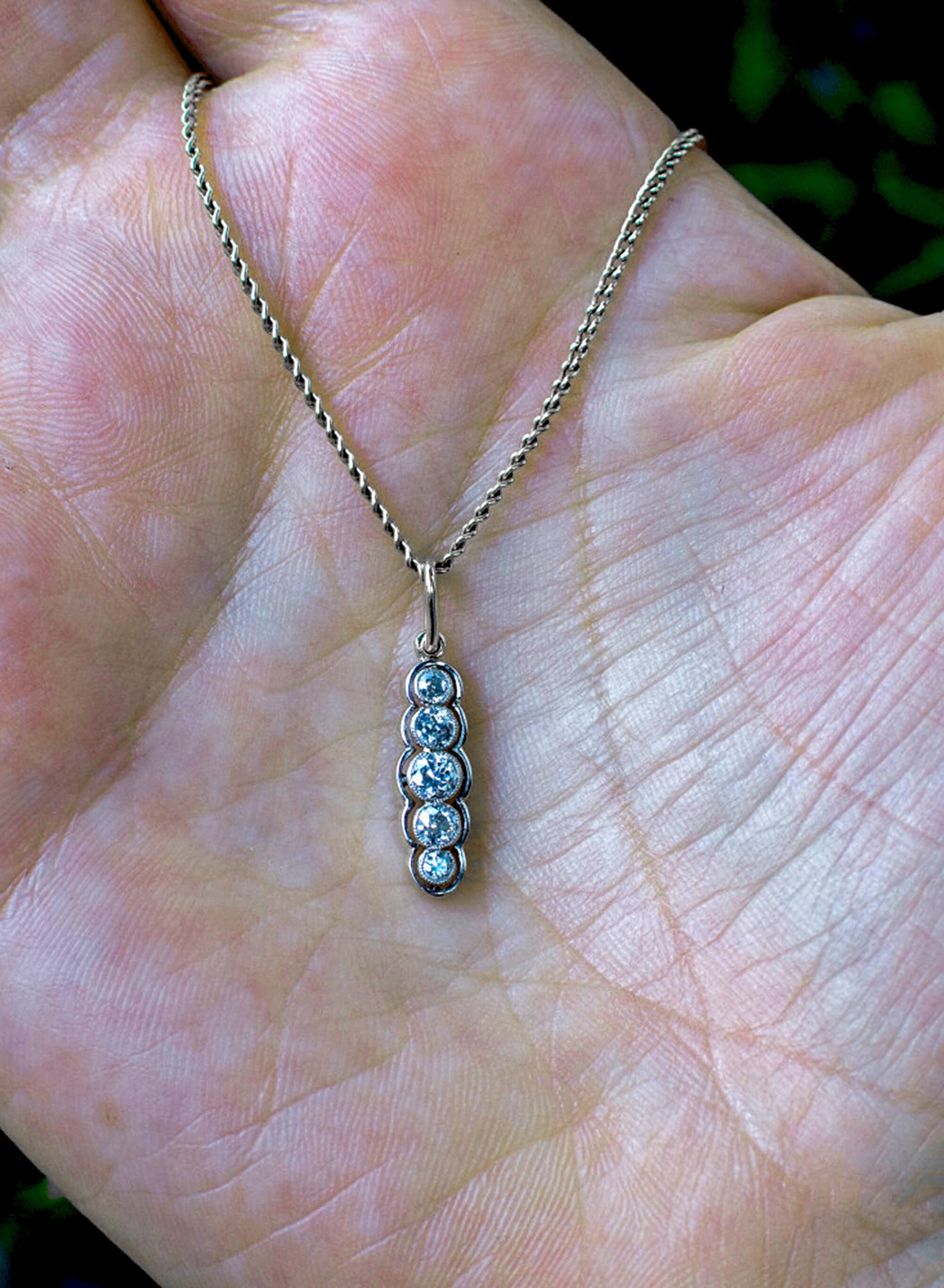 Round 5 Stone Bezel Graduated Line Drop moissanite Pendant, Pendant for girls\women, gift for mother, anniversary gift, birthday gift