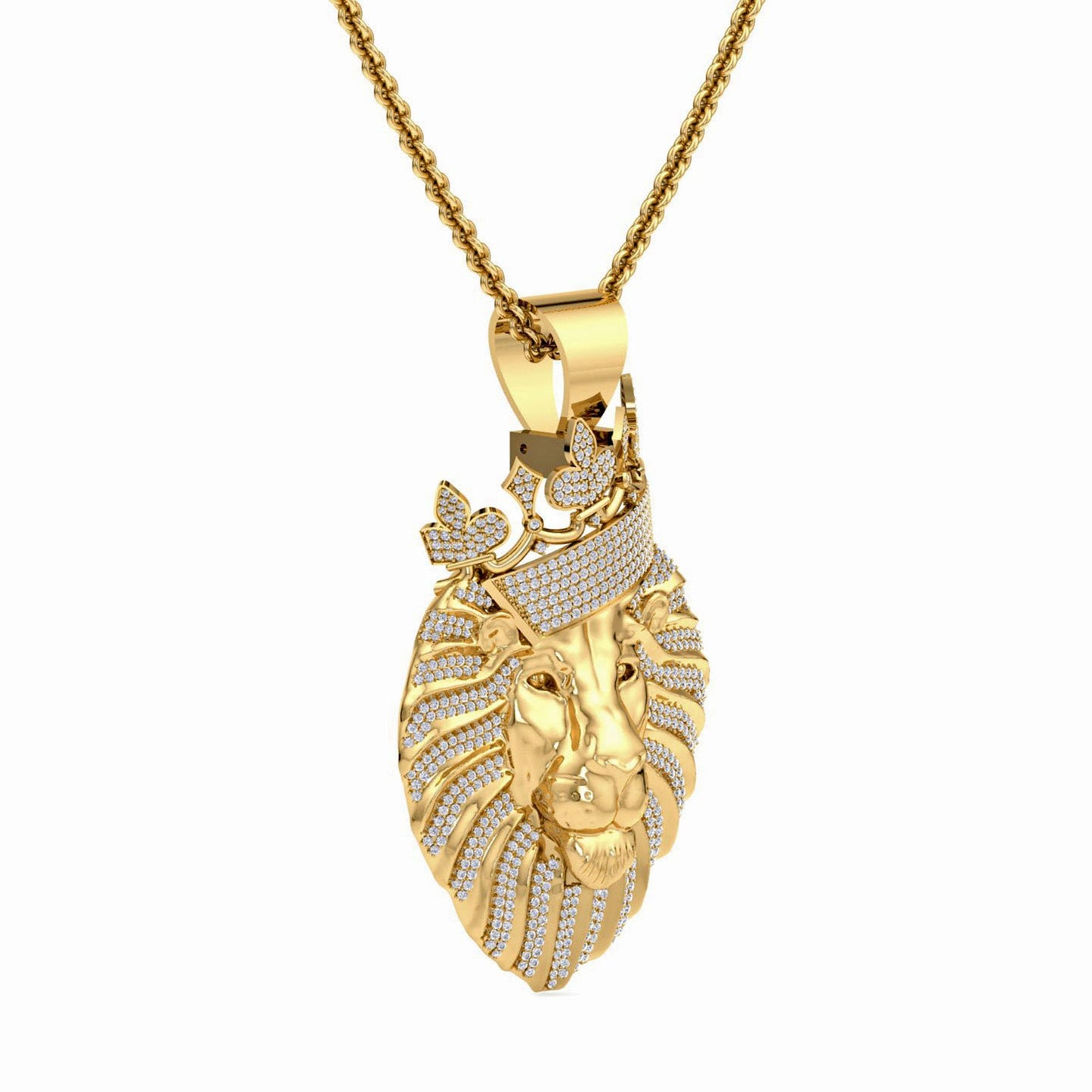 Hip hop King Crown Lion Head Charm Moissanite Pendant , Iced Out Lion Animal Head Pendant, Gift For Him, Pendant for Men boys