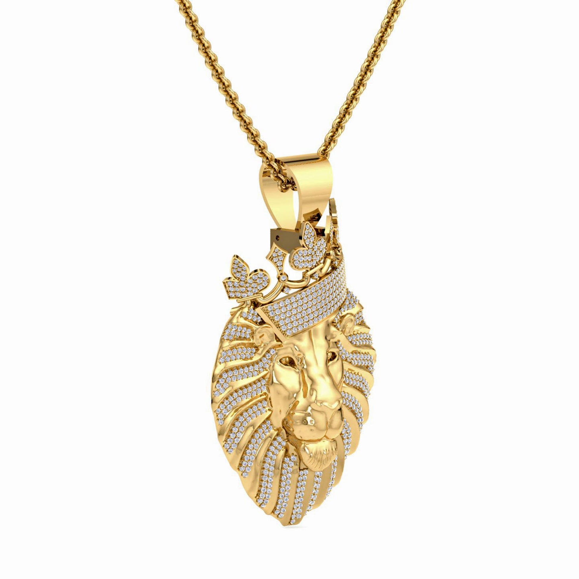 Hip hop King Crown Lion Head Charm Moissanite Pendant , Iced Out Lion Animal Head Pendant, Gift For Him, Pendant for Men boys