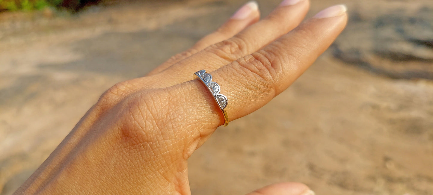 Half Moon Bezel Lace moissanite wedding band,Half eternity ring, Full eternity ring, stackable minimalist ring in White\Yellow\Rose Gold