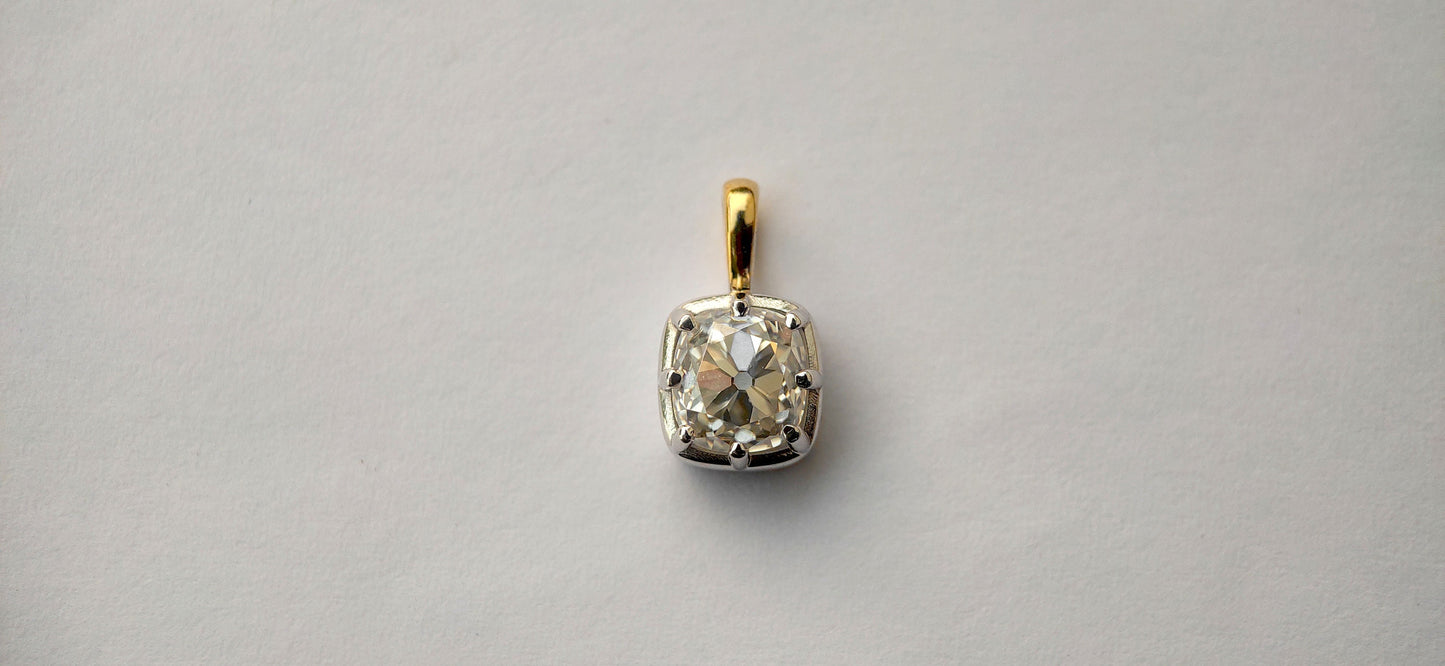 Elongated Old Mine Cut OMC Georgian Cut Down Moissanite Pendant, Vintage Edwardian Antique Pendant ,Wedding Pendant, without chain