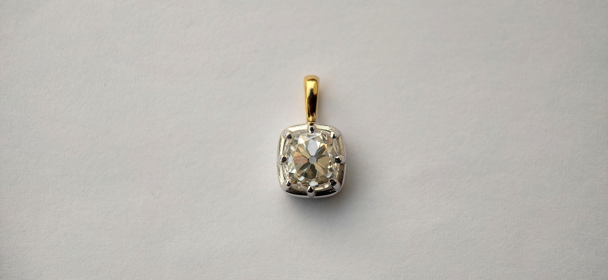 Elongated Old Mine Cut OMC Georgian Cut Down Moissanite Pendant, Vintage Edwardian Antique Pendant ,Wedding Pendant, without chain