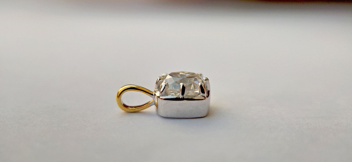 Elongated Old Mine Cut OMC Georgian Cut Down Moissanite Pendant, Vintage Edwardian Antique Pendant ,Wedding Pendant, without chain