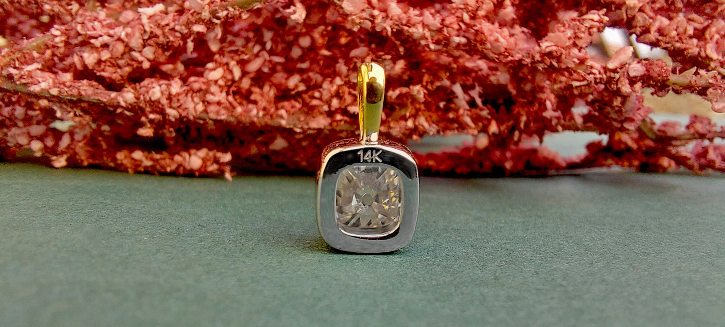 Elongated Old Mine Cut OMC Georgian Cut Down Moissanite Pendant, Vintage Edwardian Antique Pendant ,Wedding Pendant, without chain