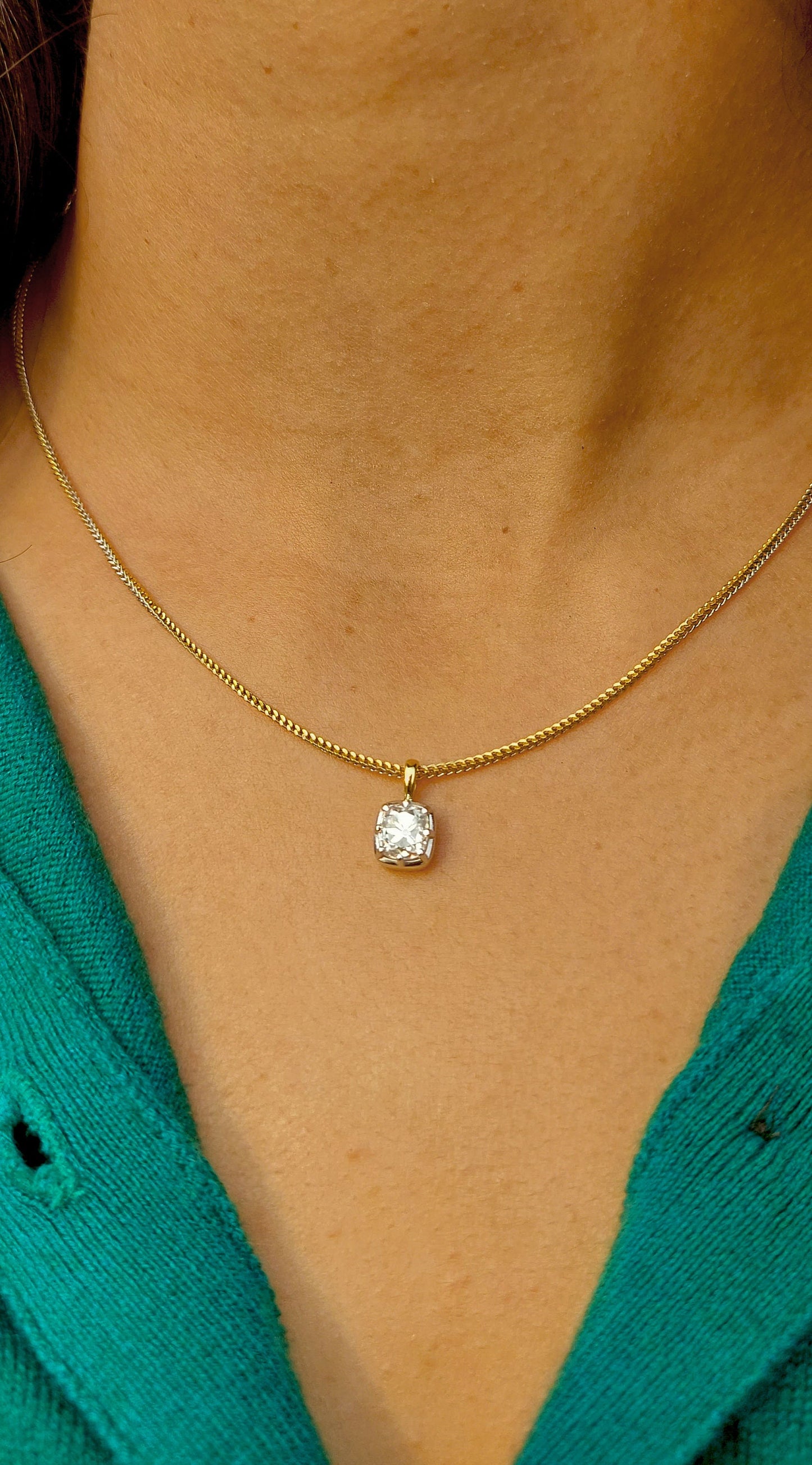 Elongated Old Mine Cut OMC Georgian Cut Down Moissanite Pendant, Vintage Edwardian Antique Pendant ,Wedding Pendant, without chain