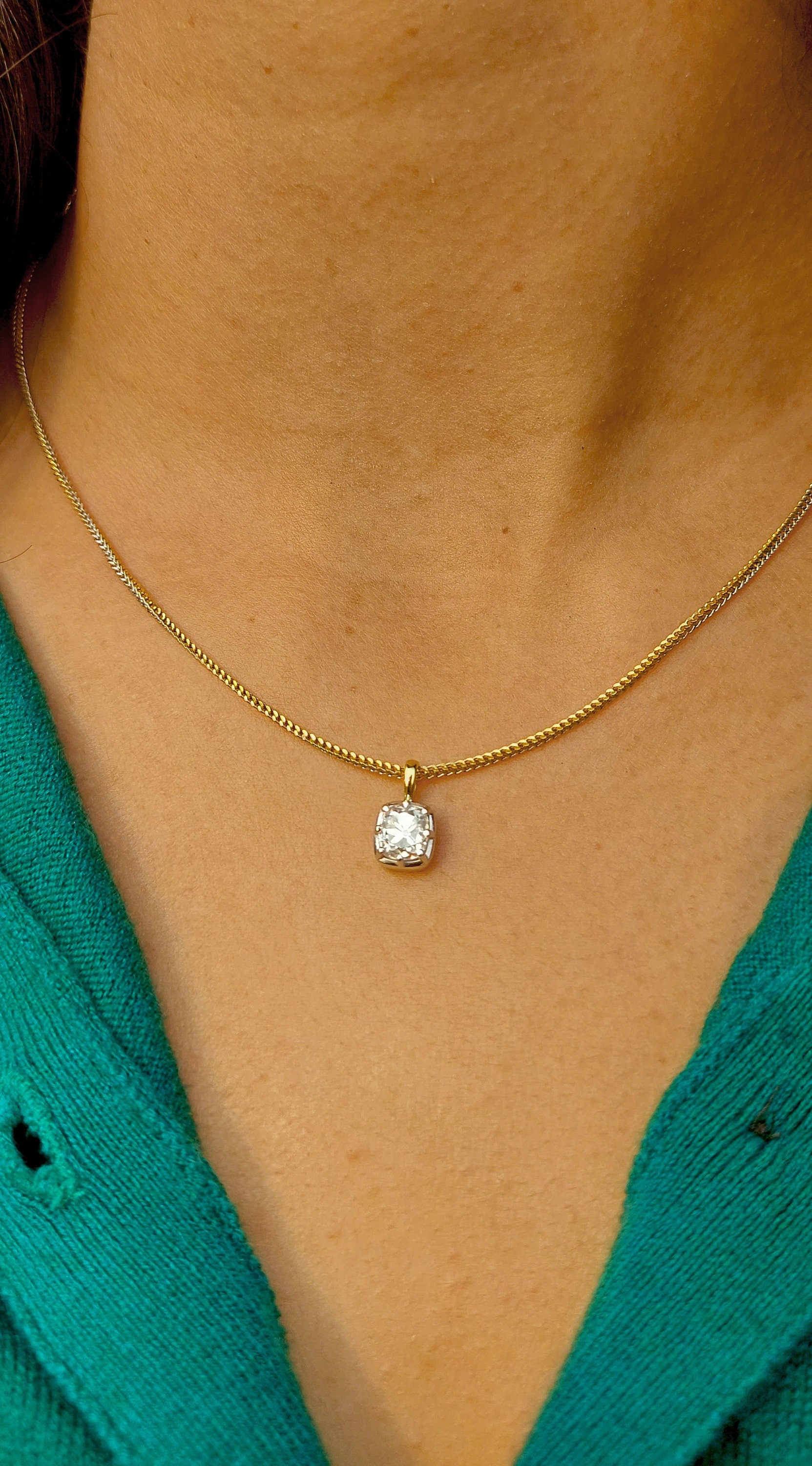 Elongated Old Mine Cut OMC Georgian Cut Down Moissanite Pendant, Vintage Edwardian Antique Pendant ,Wedding Pendant, without chain