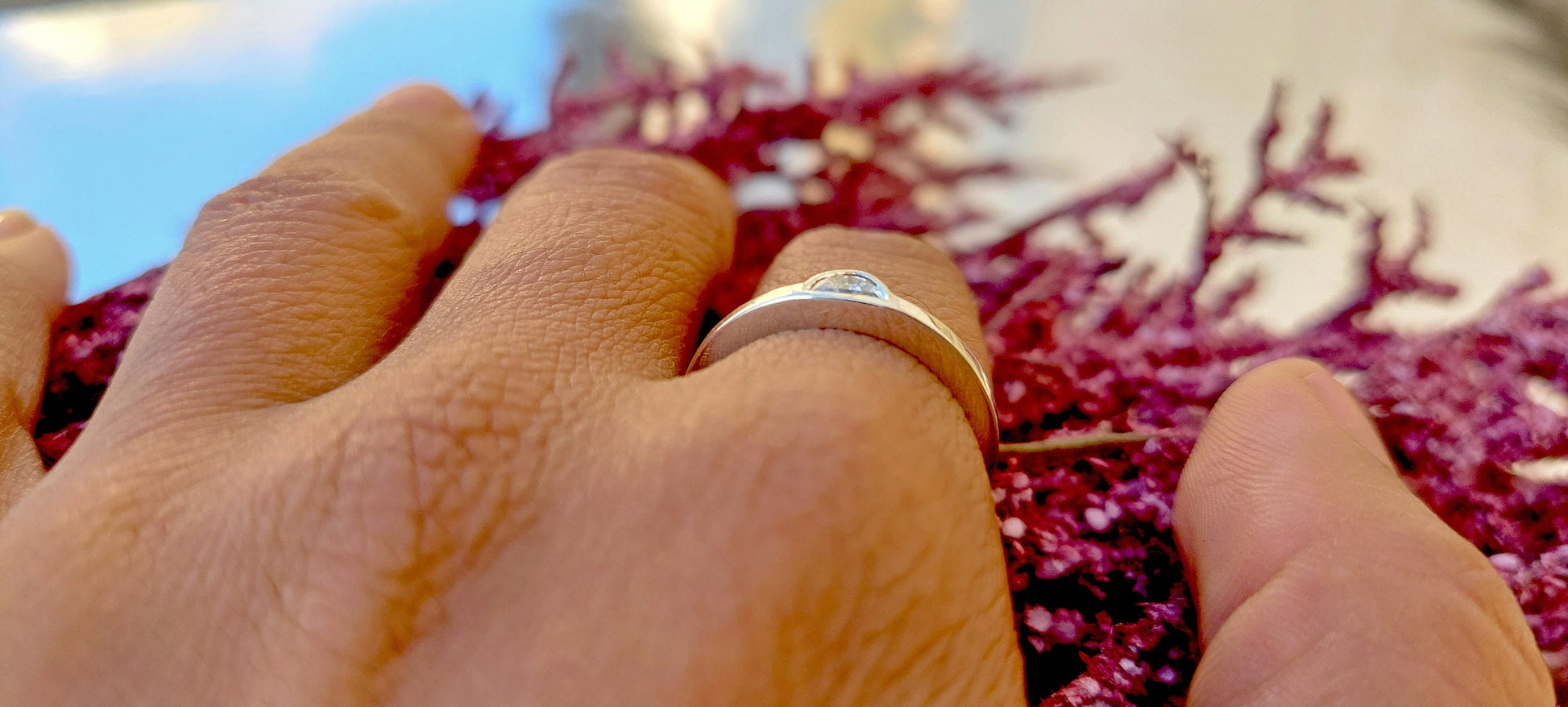 Half Moon Natural Diamond Bezel set Minimalist Solitaire Engagement ring, SGL certified, ring for her women, gift for wife, stackable ring.