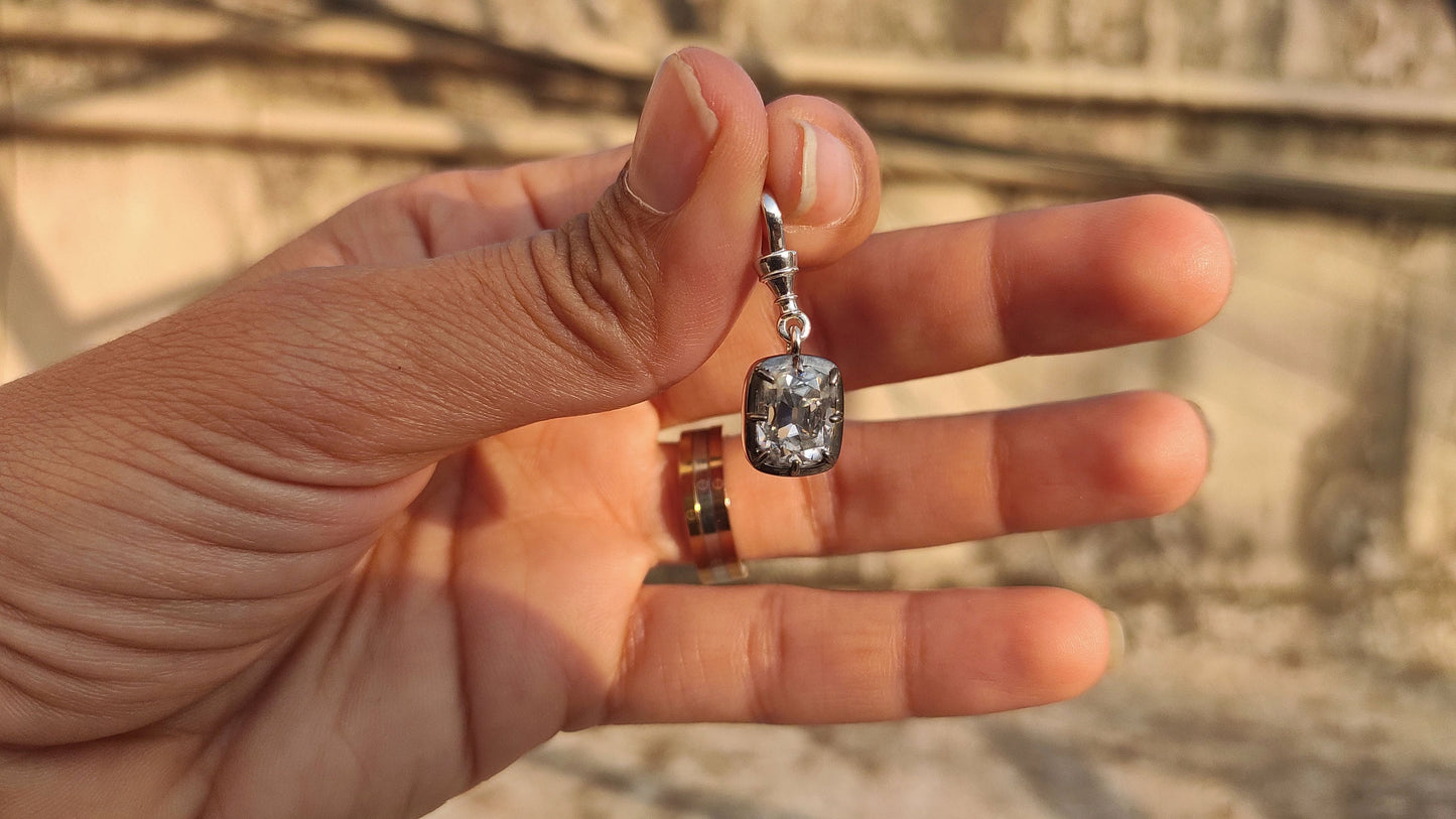 Elongated Old Mine Cut Cushion Cut Moissanite Pendant, Collet set Georgian cut down set Pendant without chain, Wedding Pendant