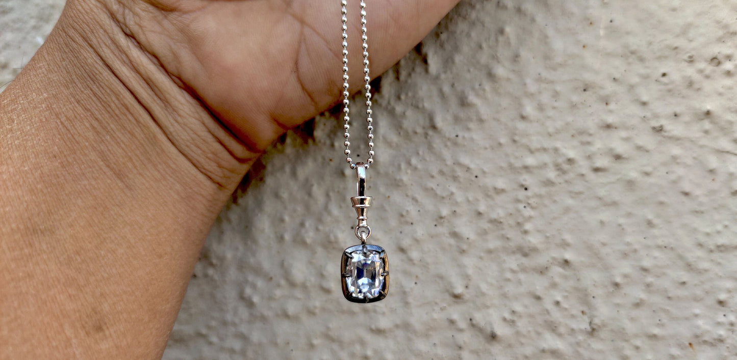 Elongated Old Mine Cut Cushion Cut Moissanite Pendant, Collet set Georgian cut down set Pendant without chain, Wedding Pendant