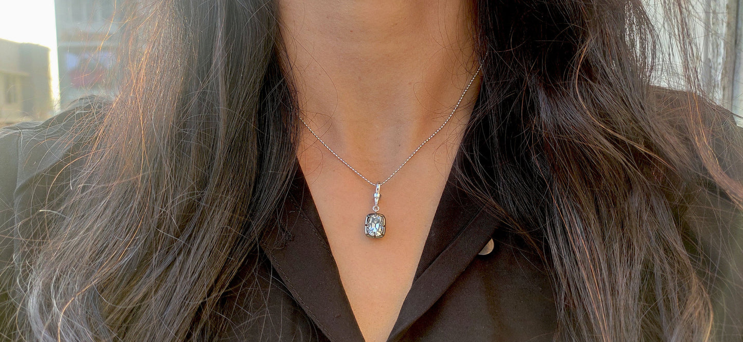 Elongated Old Mine Cut Cushion Cut Moissanite Pendant, Collet set Georgian cut down set Pendant without chain, Wedding Pendant