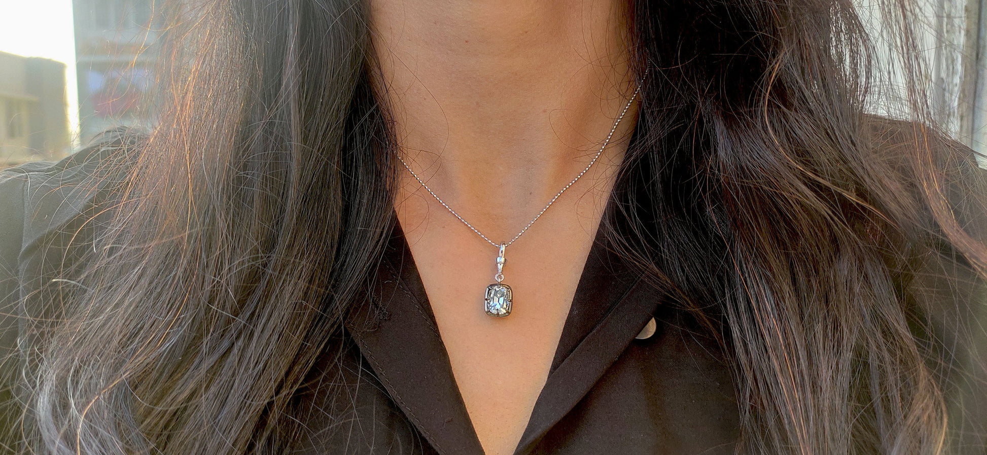 Elongated Old Mine Cut Cushion Cut Moissanite Pendant, Collet set Georgian cut down set Pendant without chain, Wedding Pendant