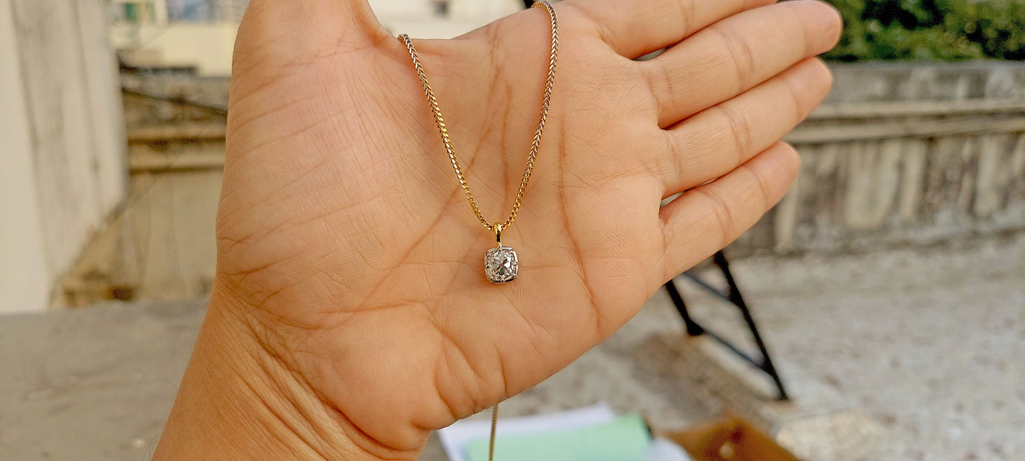 Elongated Old Mine Cut OMC Georgian Cut Down Moissanite Pendant, Vintage Edwardian Antique Pendant ,Wedding Pendant, without chain