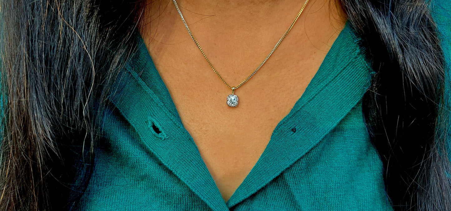 Elongated Old Mine Cut OMC Georgian Cut Down Moissanite Pendant, Vintage Edwardian Antique Pendant ,Wedding Pendant, without chain