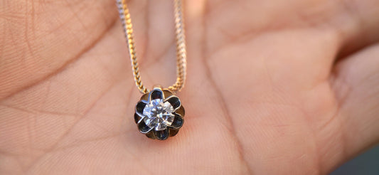 Round Moissanite Scallop Pendant, Vintage Edwardian Antique Pendant without chain, Wedding Pendant, Anniversary Gift