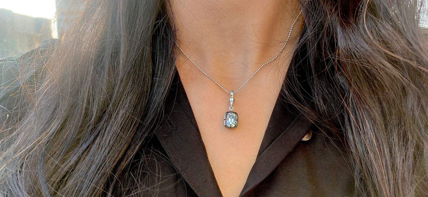 Elongated Old Mine Cut Cushion Cut Moissanite Pendant, Collet set Georgian cut down set Pendant without chain, Wedding Pendant