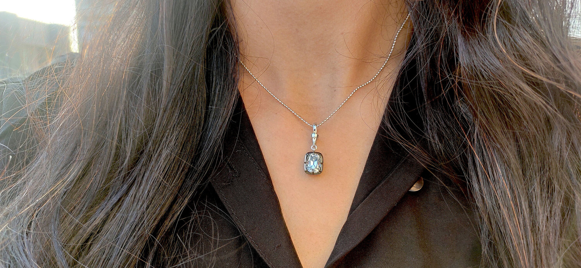 Elongated Old Mine Cut Cushion Cut Moissanite Pendant, Collet set Georgian cut down set Pendant without chain, Wedding Pendant