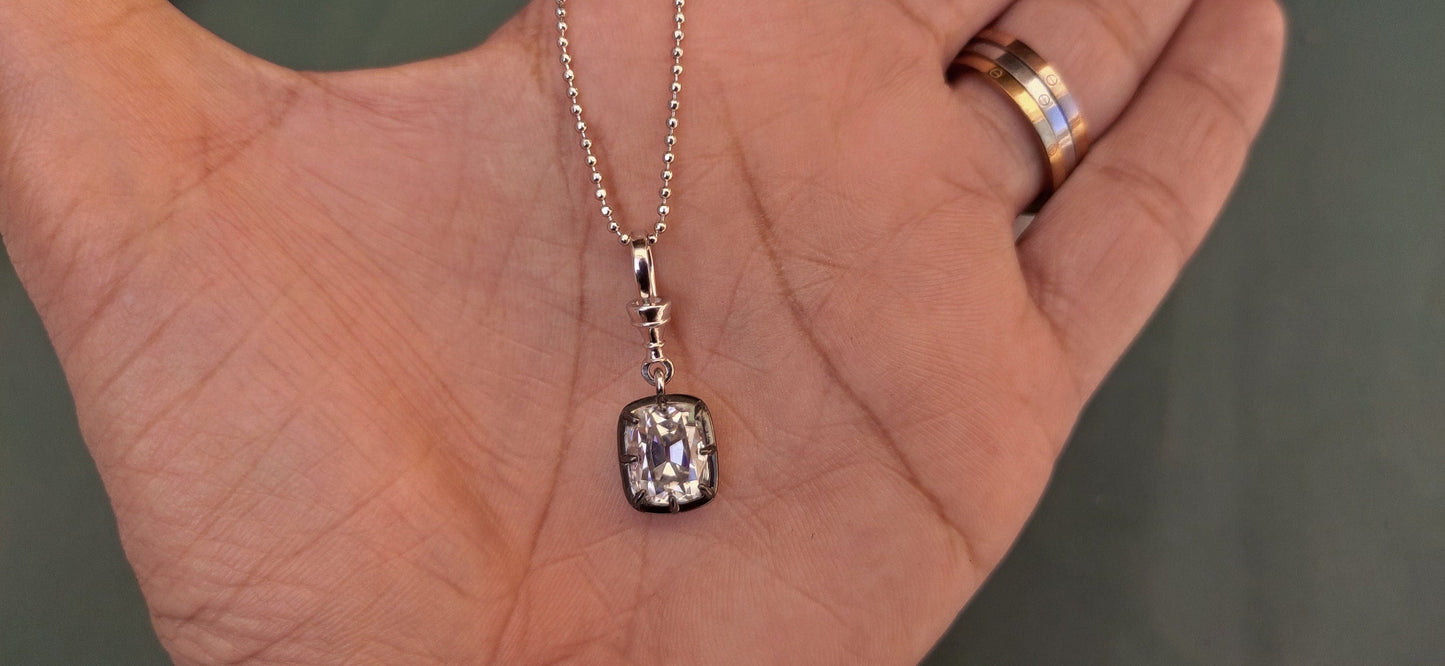 Elongated Old Mine Cut Cushion Cut Moissanite Pendant, Collet set Georgian cut down set Pendant without chain, Wedding Pendant