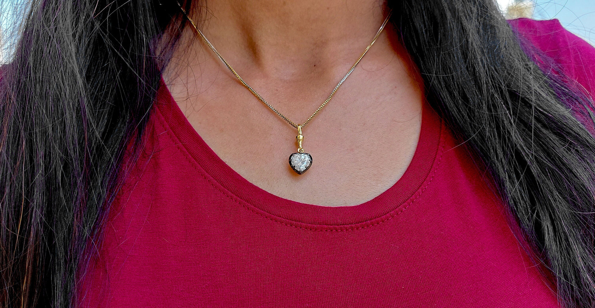 Heart Cut Moissanite Collet set Georgian cut down set Blackened gold Swivel Clasp Pendant,without chain,available in 5mm, 6mm, 7mm, 8mm, 9mm