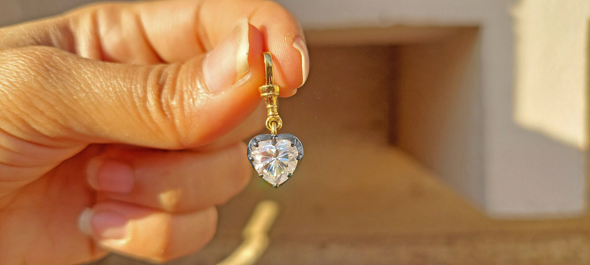 Heart Cut Moissanite Collet set Georgian cut down set Blackened gold Swivel Clasp Pendant,without chain,available in 5mm, 6mm, 7mm, 8mm, 9mm