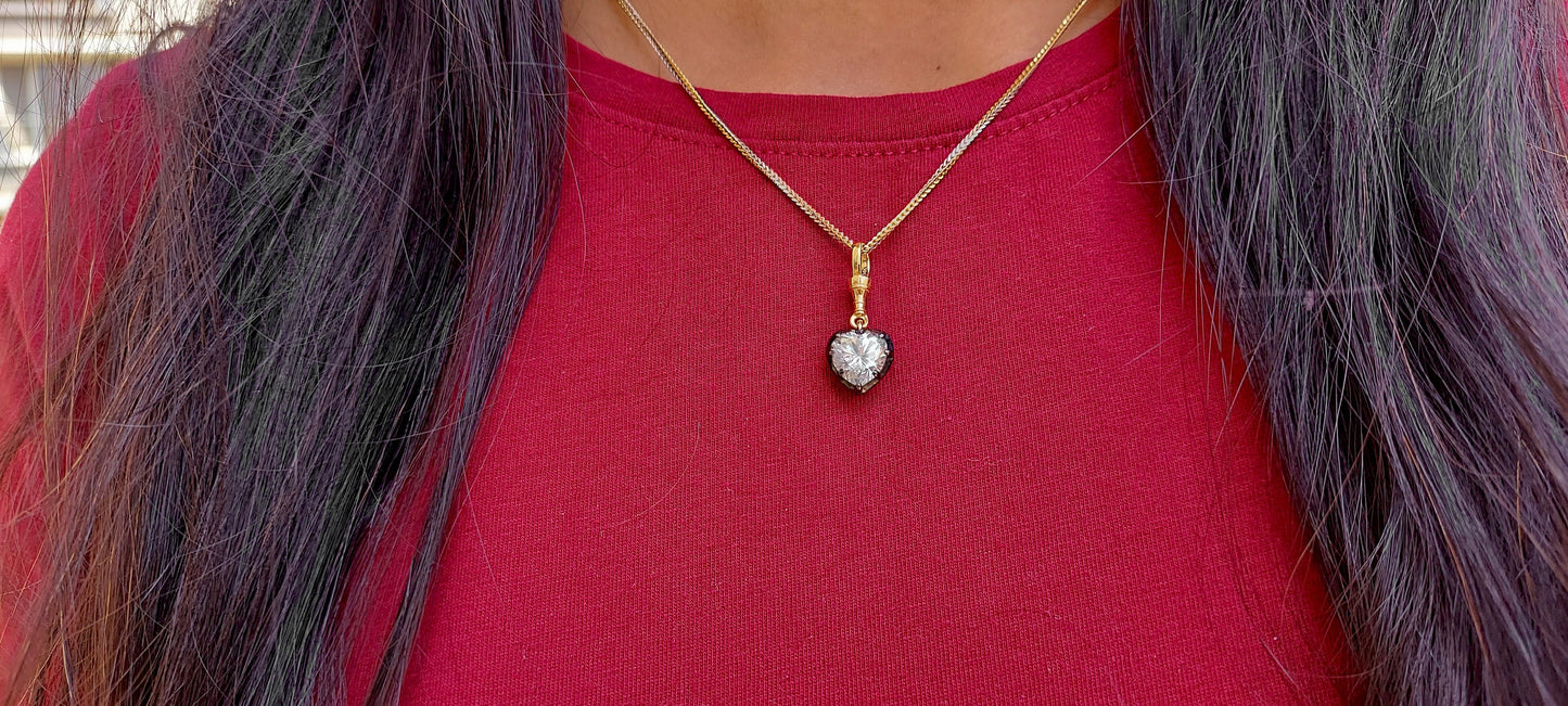 Heart Cut Moissanite Collet set Georgian cut down set Blackened gold Swivel Clasp Pendant,without chain,available in 5mm, 6mm, 7mm, 8mm, 9mm