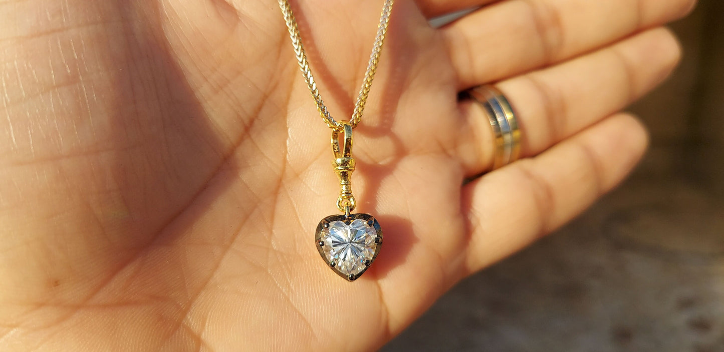 Heart Cut Moissanite Collet set Georgian cut down set Blackened gold Swivel Clasp Pendant,without chain,available in 5mm, 6mm, 7mm, 8mm, 9mm