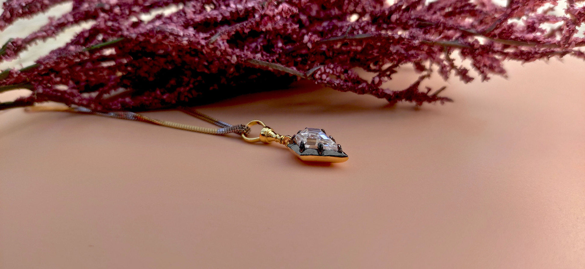 Shield Cut Moissanite Collet set Georgian cut down Blackened gold Swivel Clasp Pendant, Pendant for women, Wedding for her, gift for her