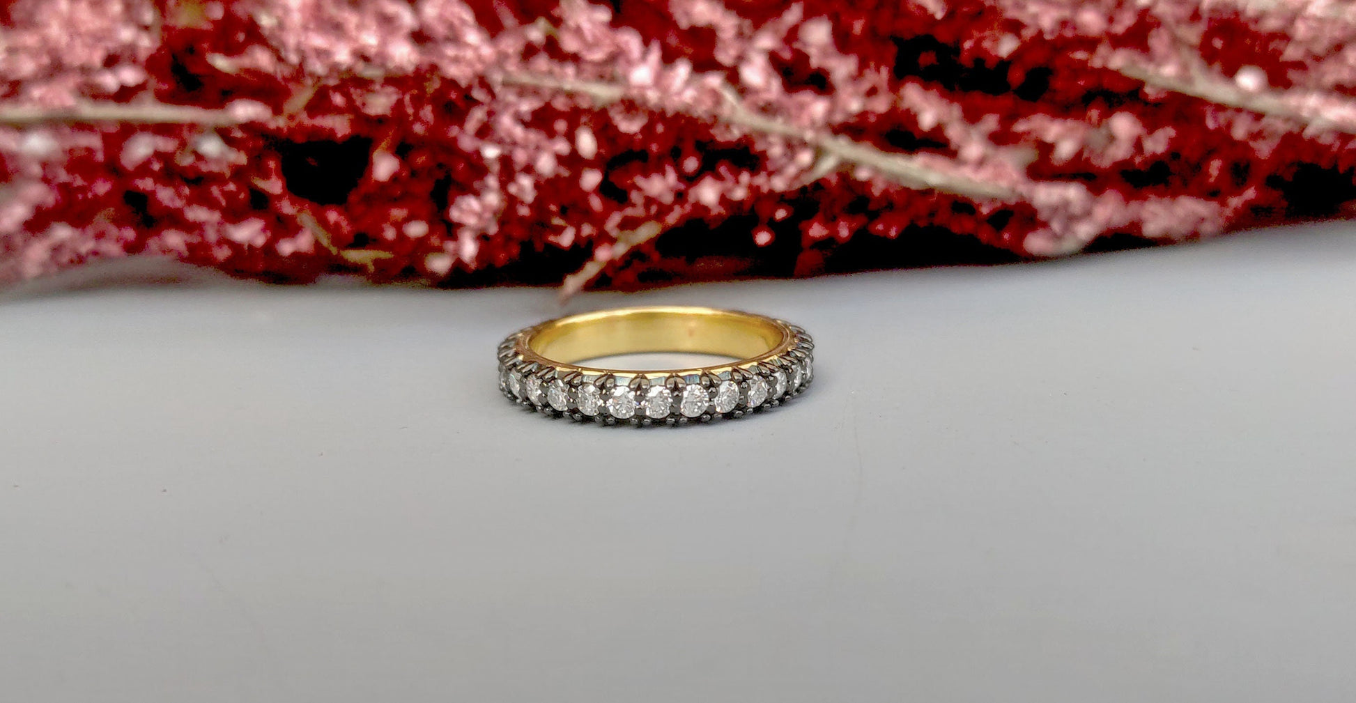 Lab grown diamond Georgian Cut-Down Blackened Gold eternity band, also available in half eternity,blackened gold wedding band,band for women
