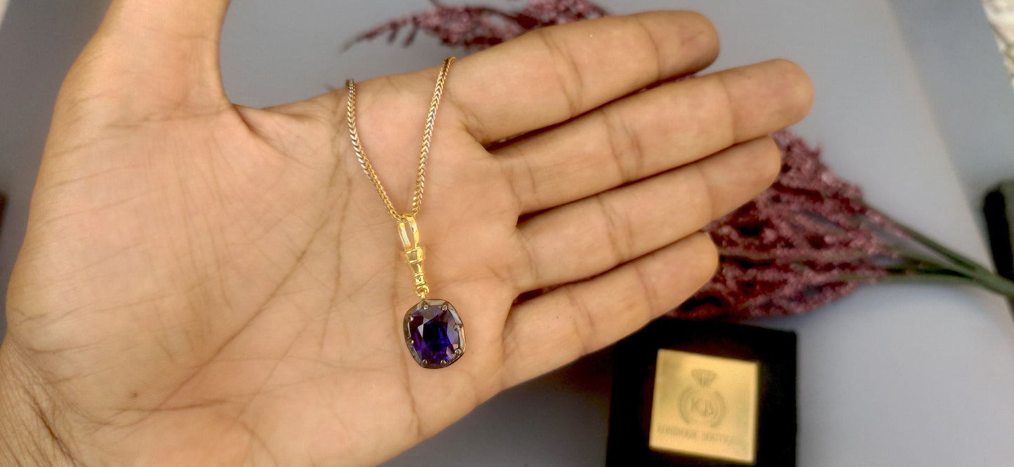 Elongated Cushion Cut Lab sapphire Pendant, Collet set Georgian cut down set Pendant without chain, Wedding Pendant, Anniversary Gift