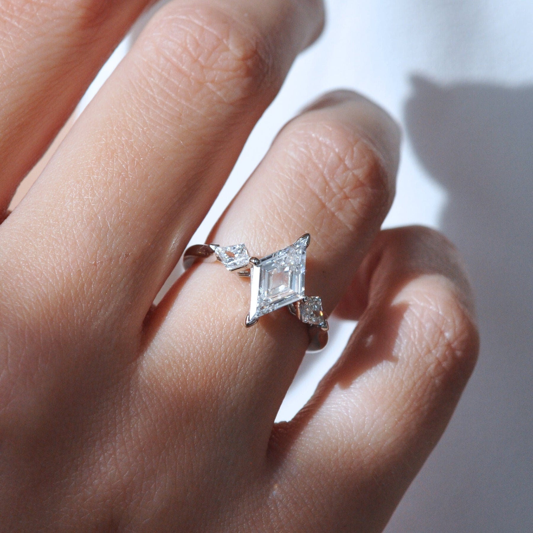 Lozenge and Shield Cut moissanite 3 stone Engagement\wedding\propose\Bridal\anniversary Ring in White\Yellow\Rose Gold