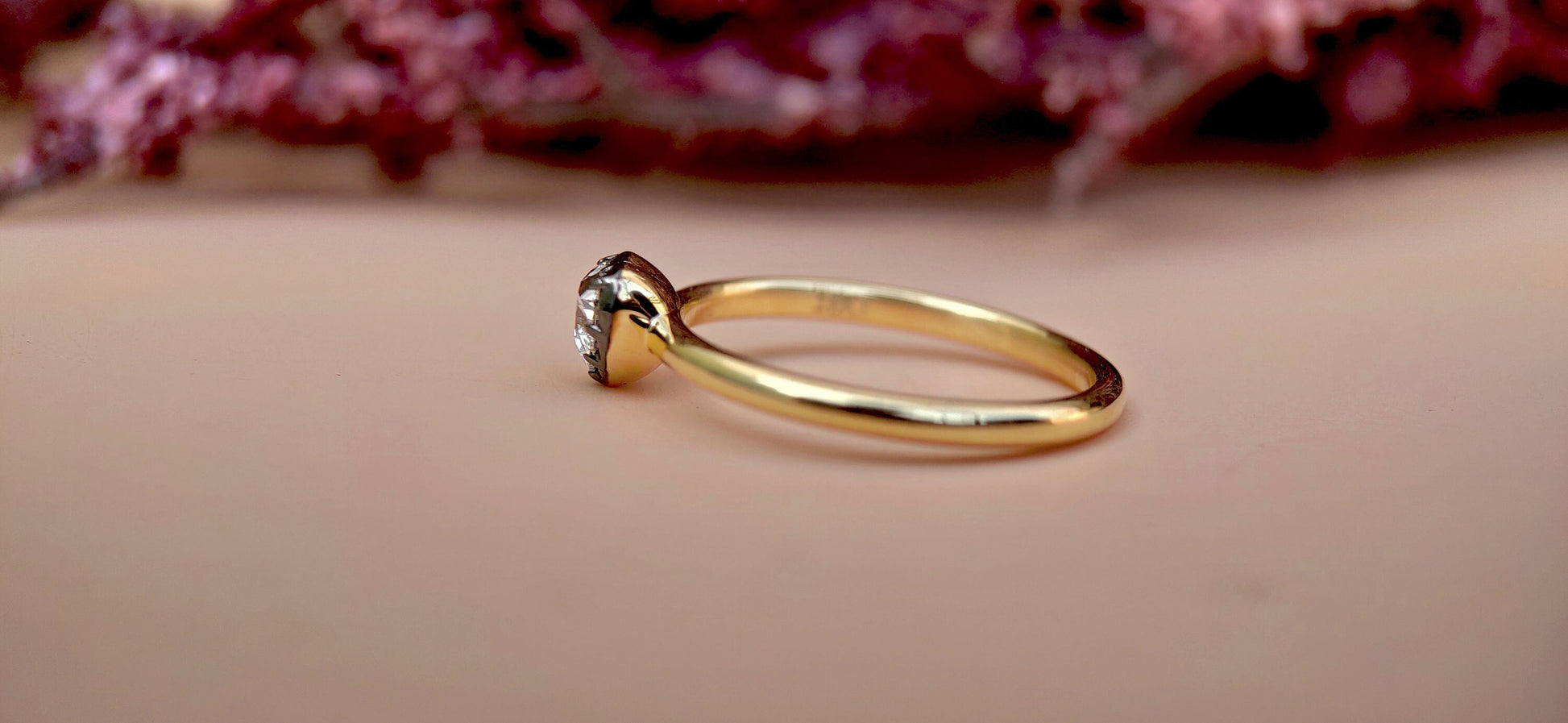 GIA certified Heart Cut Natural diamond Georgian cut down button back solitaire engagement ring, ring for her, women, blackened gold ring.