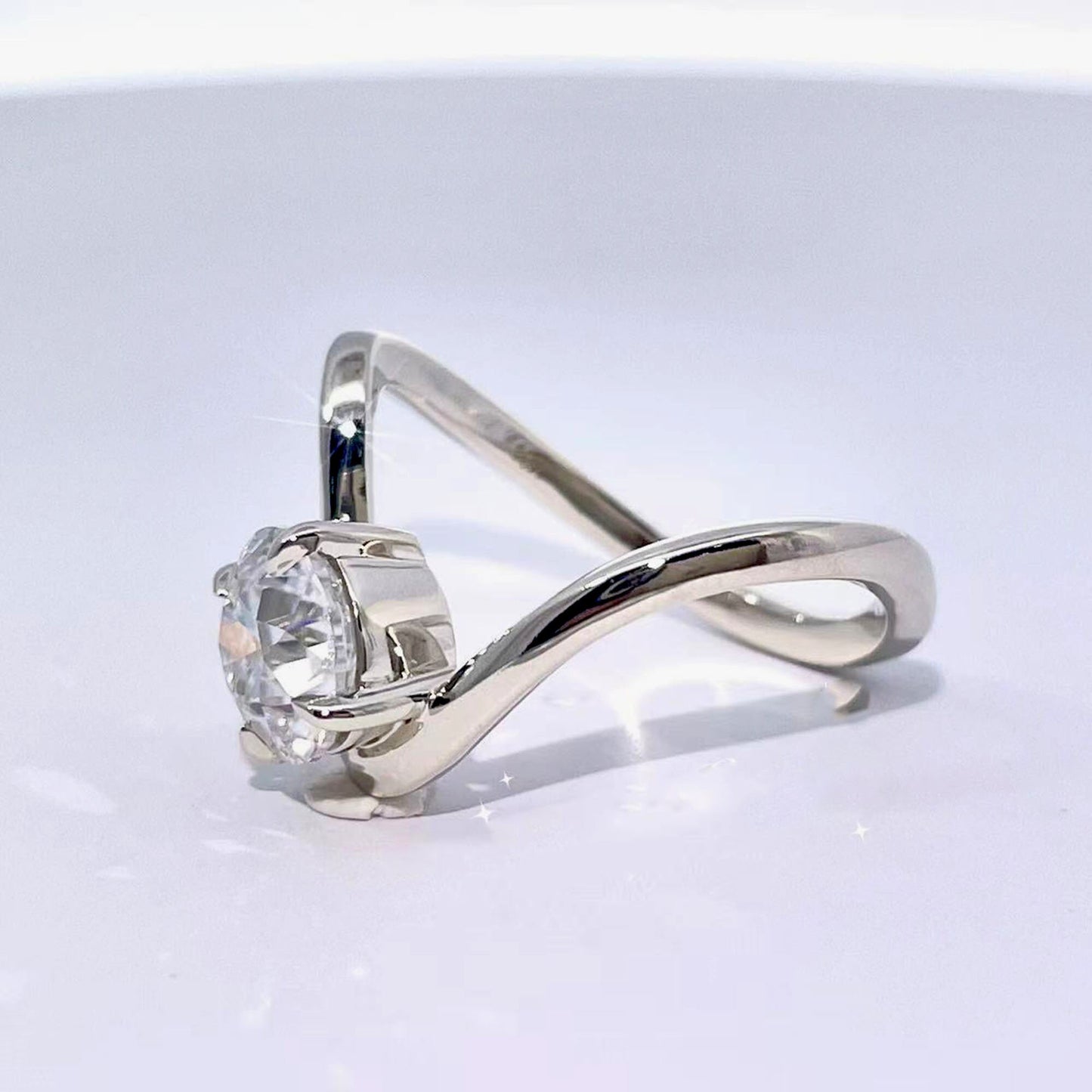 Floating Old European Cut OEC Compass prong NSEW set Solitaire Engagement ring, Ring for her, gift ring for women, vintage moissanite ring.