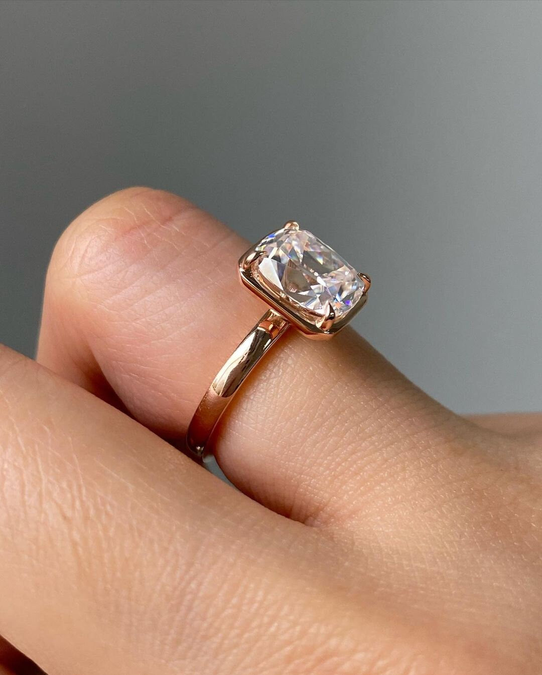 Old Mine Cushion Cut OMC Bezel Georgian Cut down set, Moissanite Solitaire Engagement Ring, ring gift for her, ring for women.