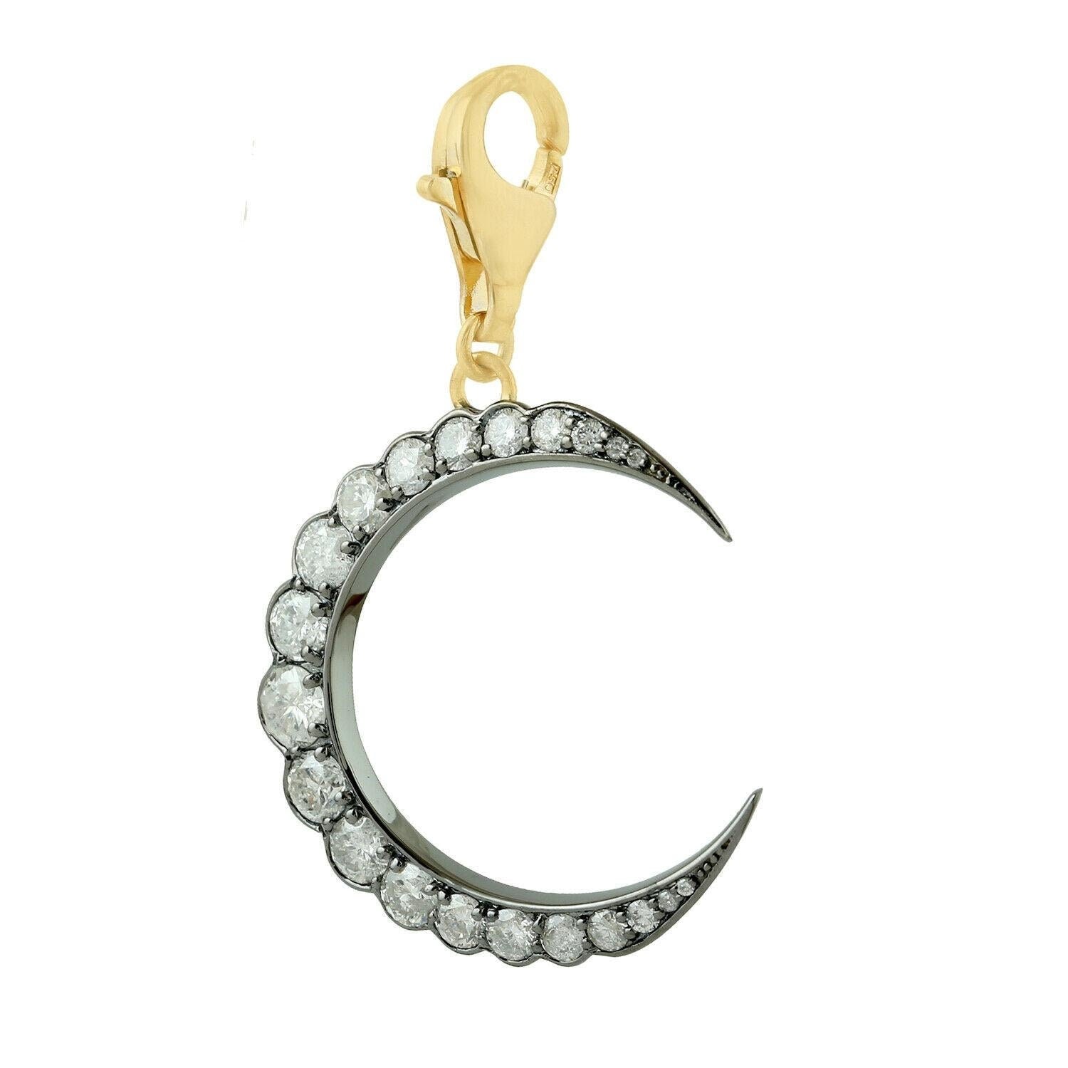 Crescent Half moon sapped Moissanite Lobster lock clasp Pendant, Blackened gold pendant, Wedding Pendant, Pendant for women, gift for wife.