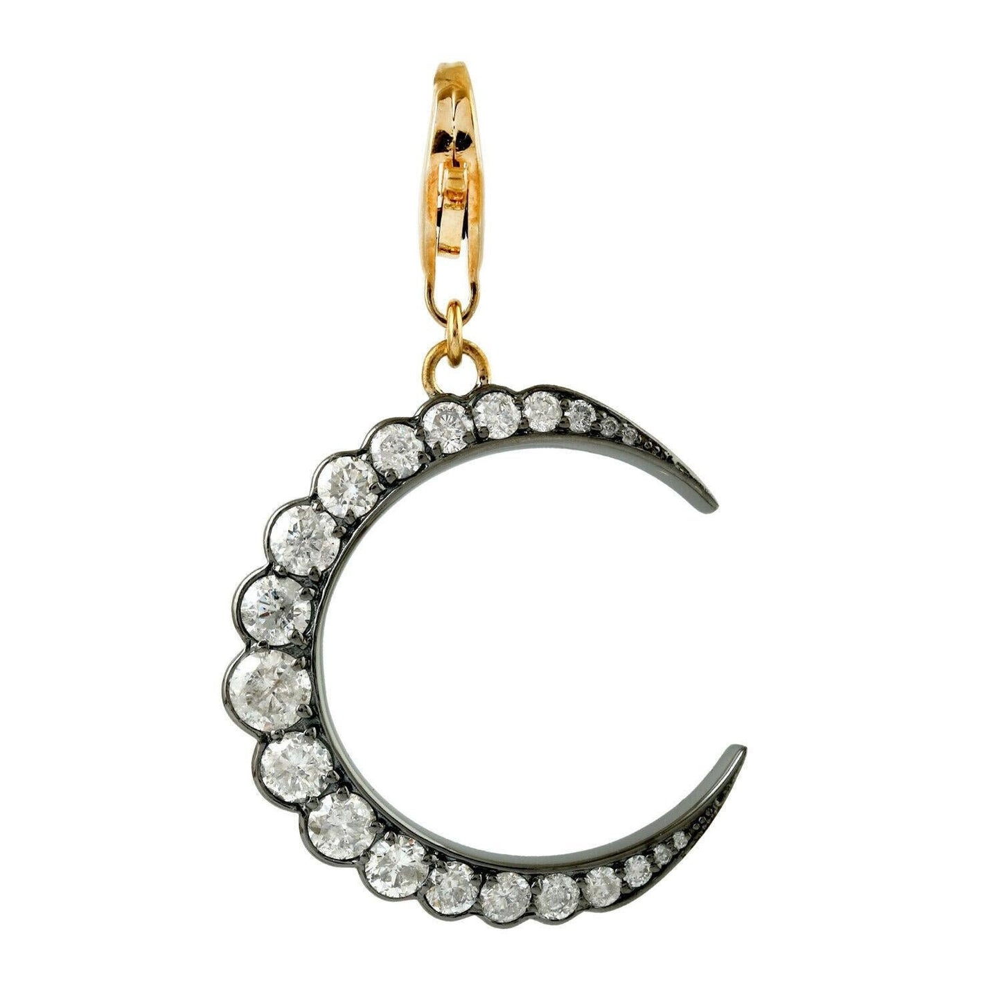 Crescent Half moon sapped Moissanite Lobster lock clasp Pendant, Blackened gold pendant, Wedding Pendant, Pendant for women, gift for wife.