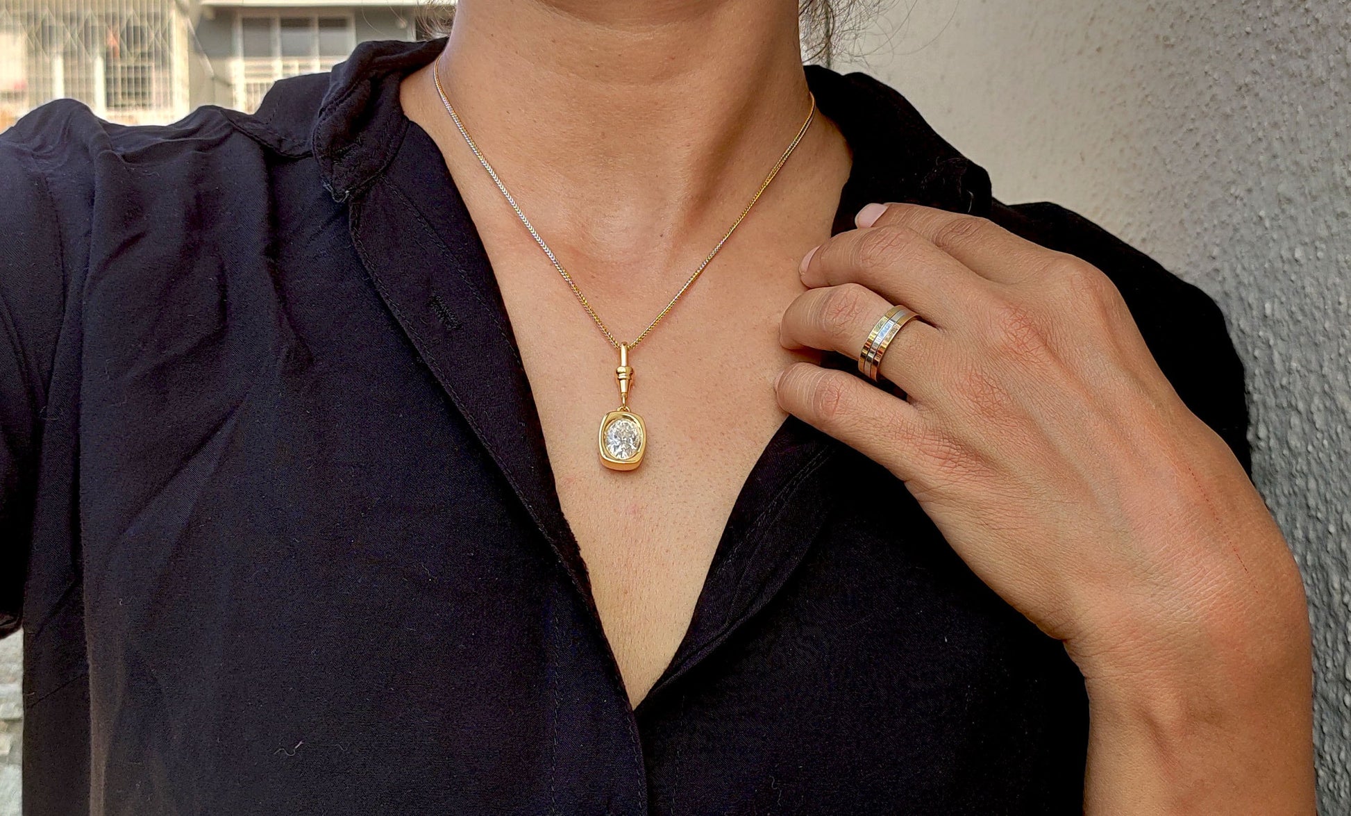 Oval Cut Moissanite Bezel Button back set Pendant with Swivel Clasp and without chain, statement pendant.